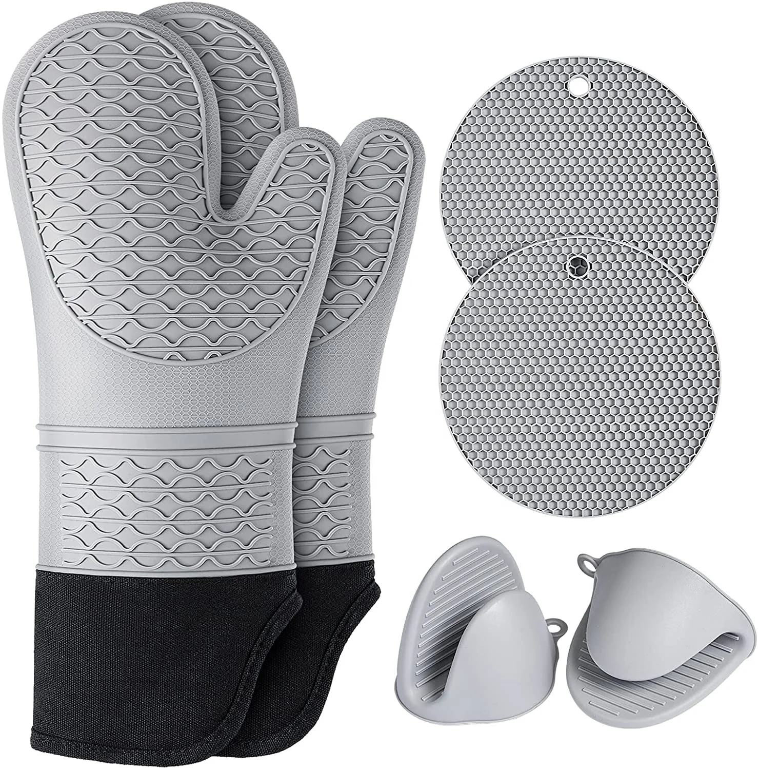 Food Grade Non-slip Textured Grip Heavy Duty Cooking Gloves Kitchen Counter Safe Trivet Mat Silicone Oven Mitts Pot Holders