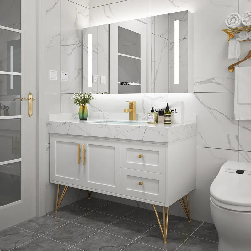 Factory Customized Washroom Wall Hung Mounted Single Sink Bathroom Floating Vanity Cabinets Set Modern Minimalist Style