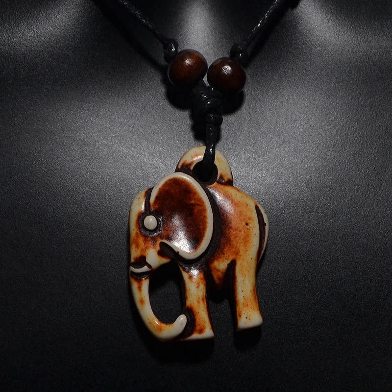 FX019 Vintage necklace Indian elephant pendant India Choker Retro Jewelry Tribal style Imitation Yak Bone necklace Amulet Gift