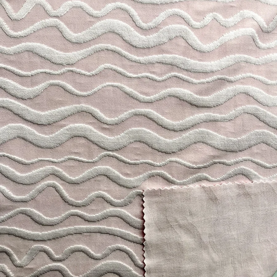 XA3289-TR recycled textured knitted wave stripe custom swimwear bikini fabric wholesale eco-friendly elastic 4 way stretched