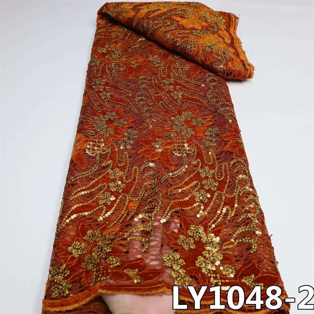 Hollow embroidery gold velvet embroidery fabric sequin lace fashion dress lace fabric