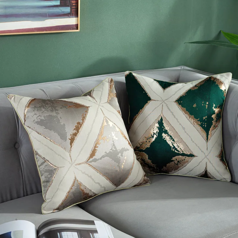 Cygnus Nordic dark green series geometric jacquard satin home luxury style decorative sofa seat cushion cover