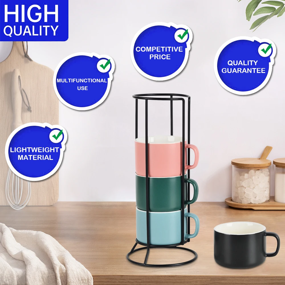 Modern Iron Art Wire Black Espresso Cup Saucer Holder Metal Mug Rack Coffee Mugs Stackable Rack for table Stand