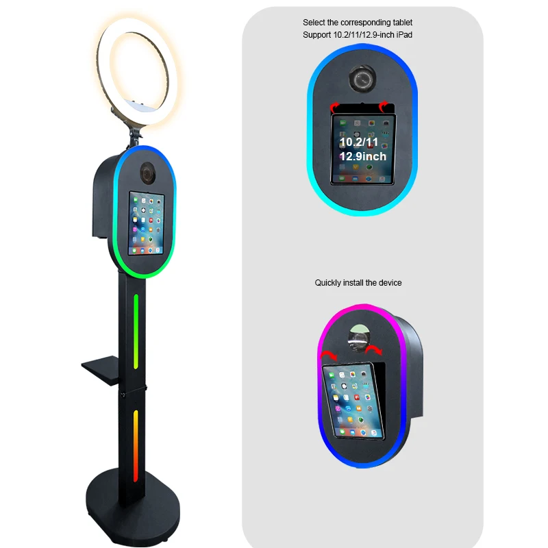 Portable Black Color Booth Stand With Ring Light For Ipad and Camera Led Oval Selfie Dslr iPad Photo Booth