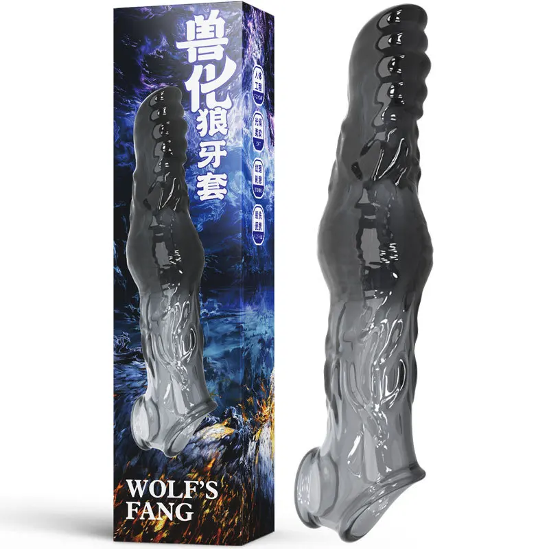 TPE Realistic Penis Sleeve Reusable Wolf Dildos Condom Extender Penis Enlarge Delay Ejaculation Cock Sleeve