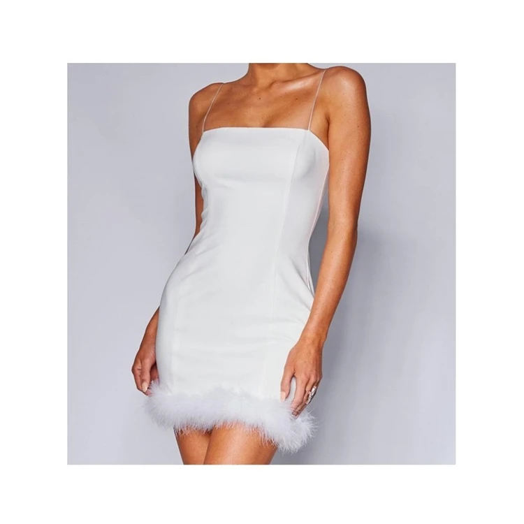 Summer sleeveless tight dress fashion feminine elegant casual party fur dress