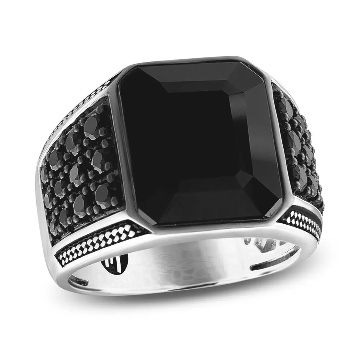 Custom  promise rings for men mens engagement rings black nugget ring with onyx Jewel Source Factory