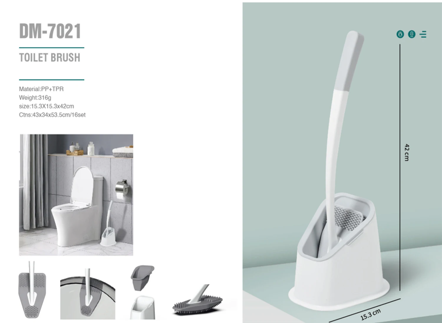 Hot Selling Bathroom Plastic Two Section Handle Soft TPR Cleaning Brush Silicone Toilet Brush