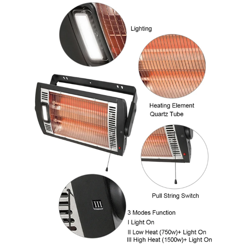 Outdoor Wall-Mounted Patio Heater, Quartz Ceiling Mount Infrared Heater, ETL for USA 1500w patio heater