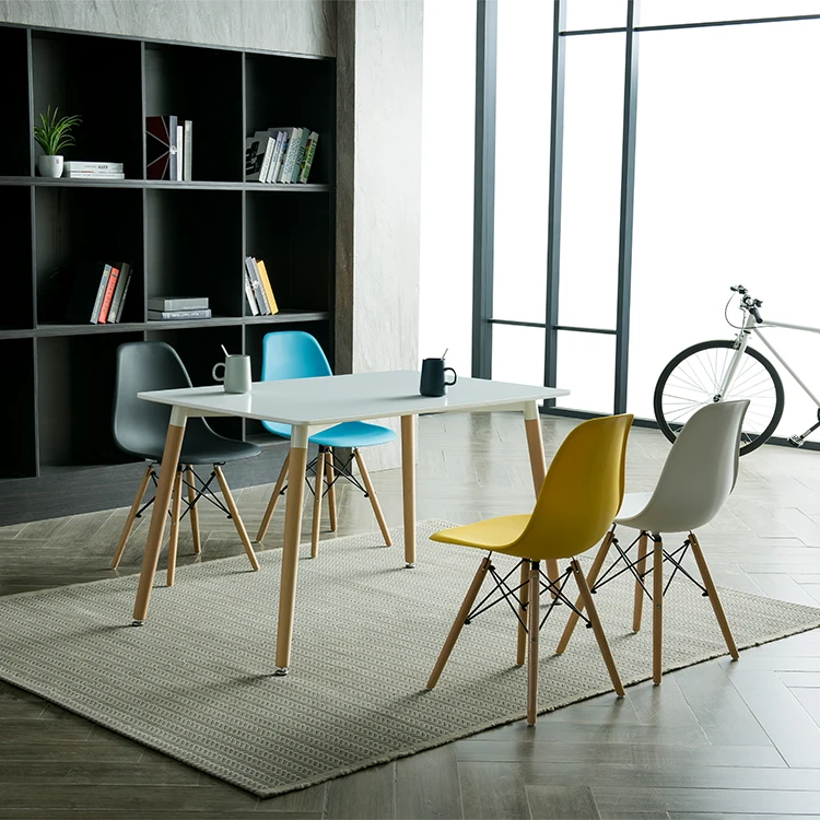 
Wholesale Price Modern Design White Plastic Chair Wood Leg Dining Chairs 