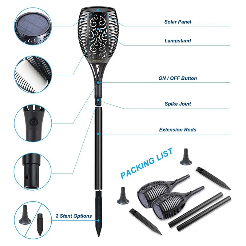 Solar Torch Lights Waterproof Flickering Flame Solar Torches Dancing Flame 96 LED Landscape Decoration Lighting