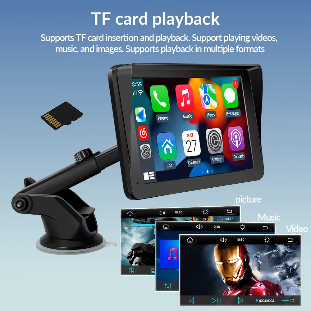 7inch Car Screen With Dash Cam Portable CarPlay Android Auto Monitor Dual DVR 1080P Rear Camera For All Car CarPlay