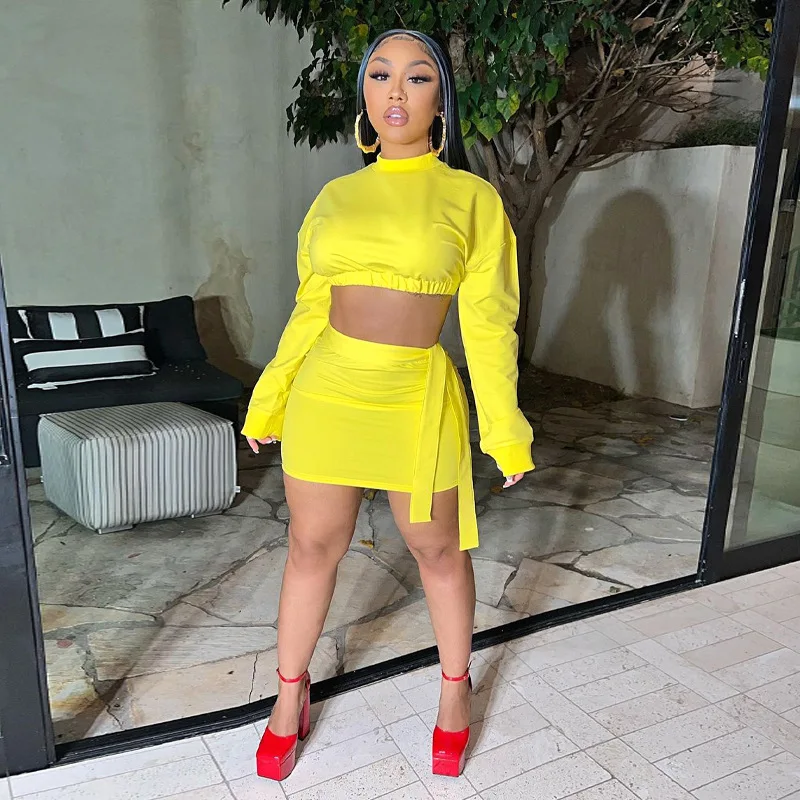 M7147 Woman clothes 2022 trending fashion streetwear skirt sets women 2 piece outfits crop top 2 piece set