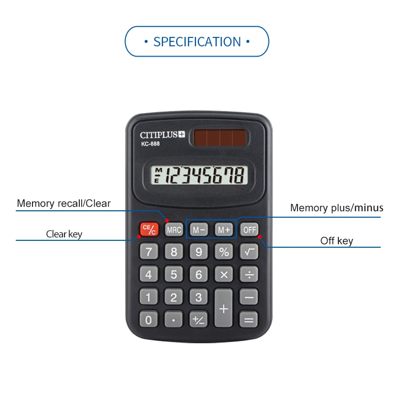 Электронный калькулятор, мини-калькулятор на солнечной батарее, оптовая продажа, канцелярский калькулятор kc 888 для детей