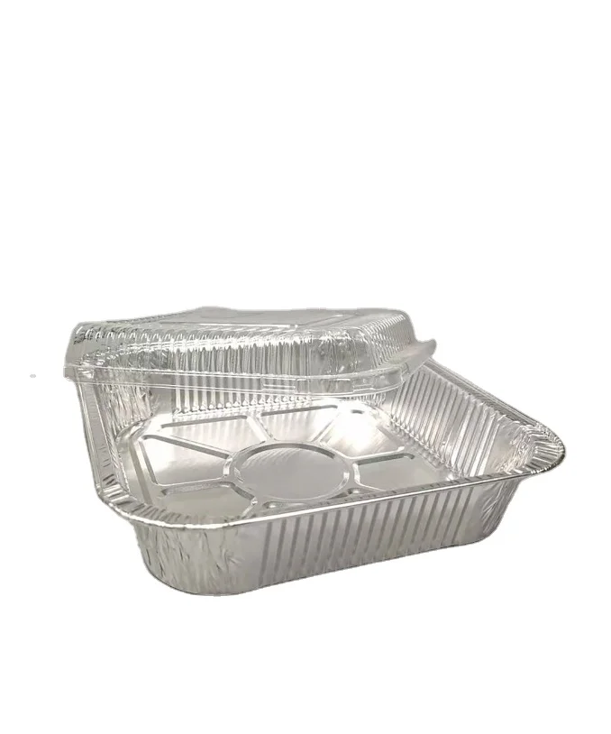 8*8 Square Cake Baking Foil Pan with Clear Plastic Lid 20 Pack 30 Pack 50 Pack Aluminium Foil Tray Container Food Packing 0.06mm
