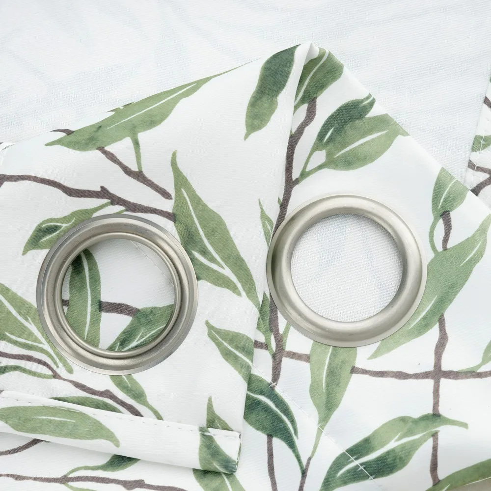 Botanical Leaves Printed Curtains, Green Leaves Thermal Insulated Privacy modern living room Drapes with Grommets