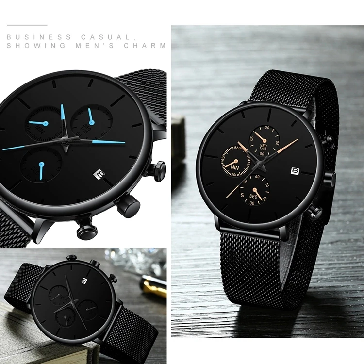 Men business casual luxury quartz branded analog watch stainless steel watched men wrist