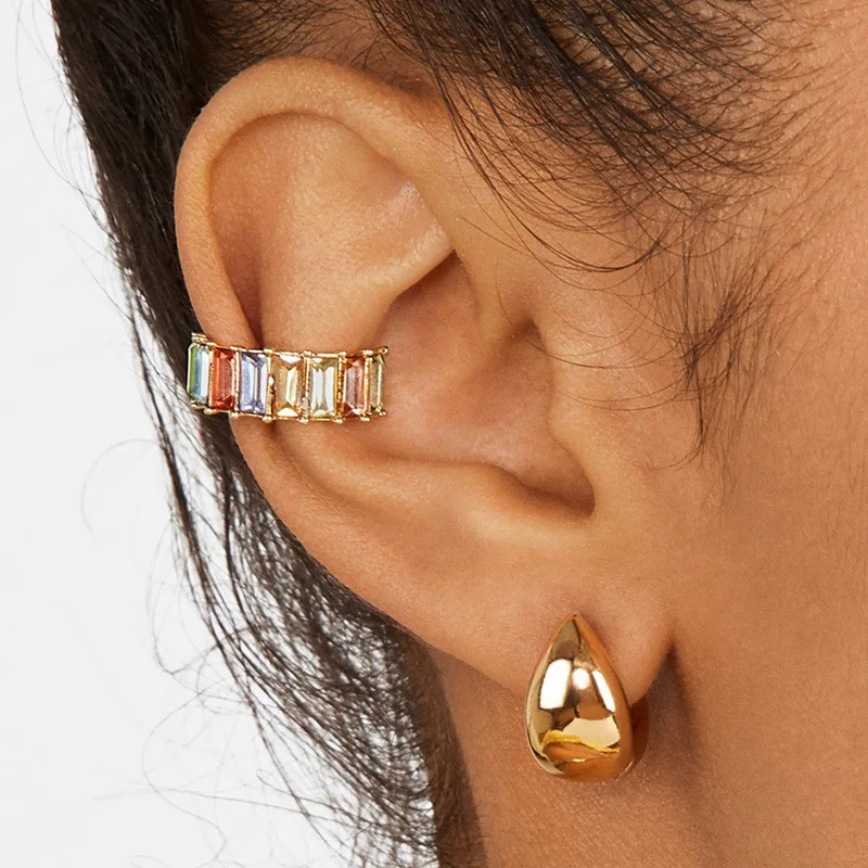 Bohemian C-shaped Rhinestone Ear Cuff Earrings Fashion Pearl Geometric Ear Clip Earrings for Women Jewelry