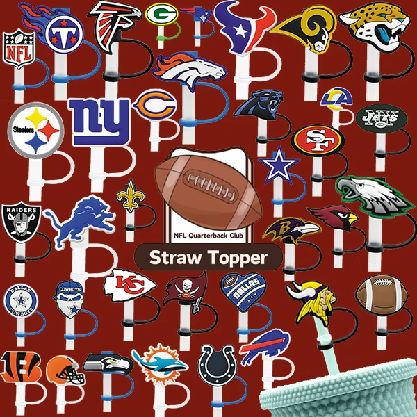 8mm whosale new design sport club drink straw cover for tumblers reusable silicone dust nfl straw topper