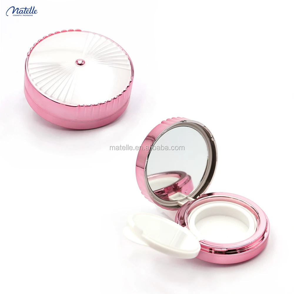 Металлизированный розовый чехол bb кремового цвета с зеркалом, маленьким розовым жемчугом в середине, круглая форма, изогнутый bb чехол для подушки с буффами