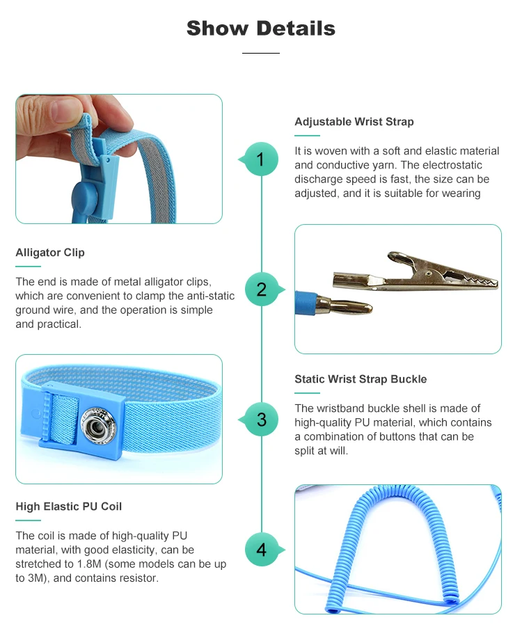 Custom ESD Wrist Wtrap Elastic Anti Static Adjustable Wrist Band Anti-static Bracelets Antistatic Grounding Cord ESD Wrist Strap