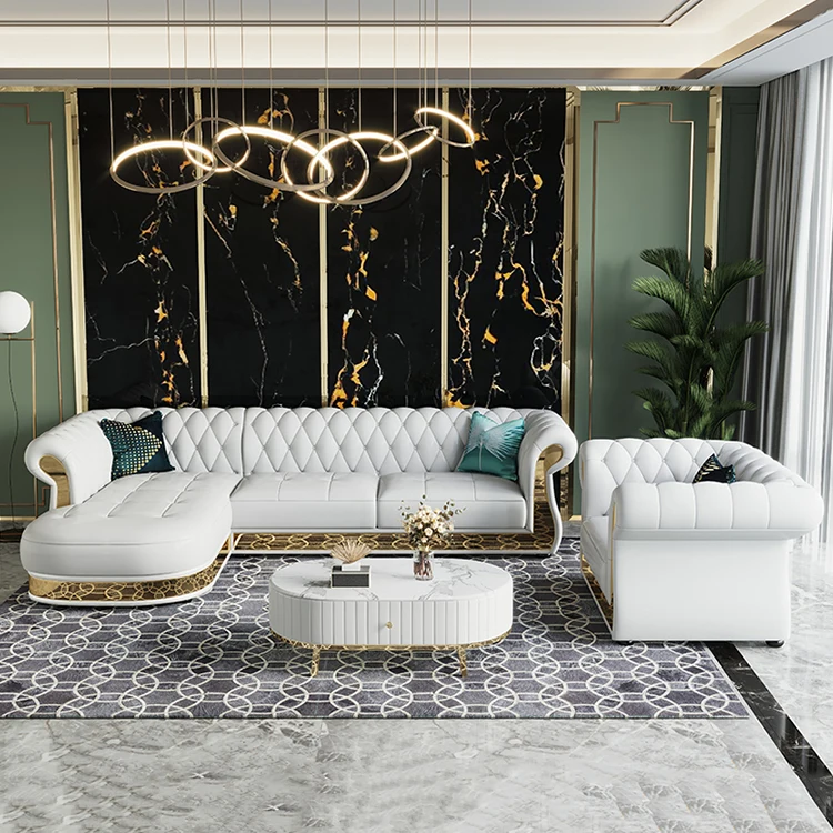 Luxury Chesterfield Sofa for home hotel living room furniture modern genuine leather sofa set