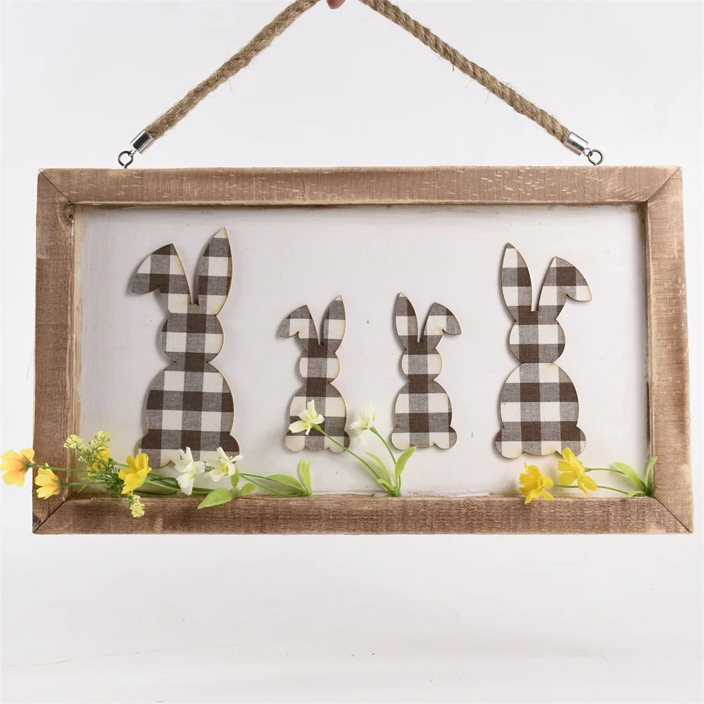 GY BSCI Natural Woodboard Wall Planter Artificial Flowers Home Use Easter Decorations