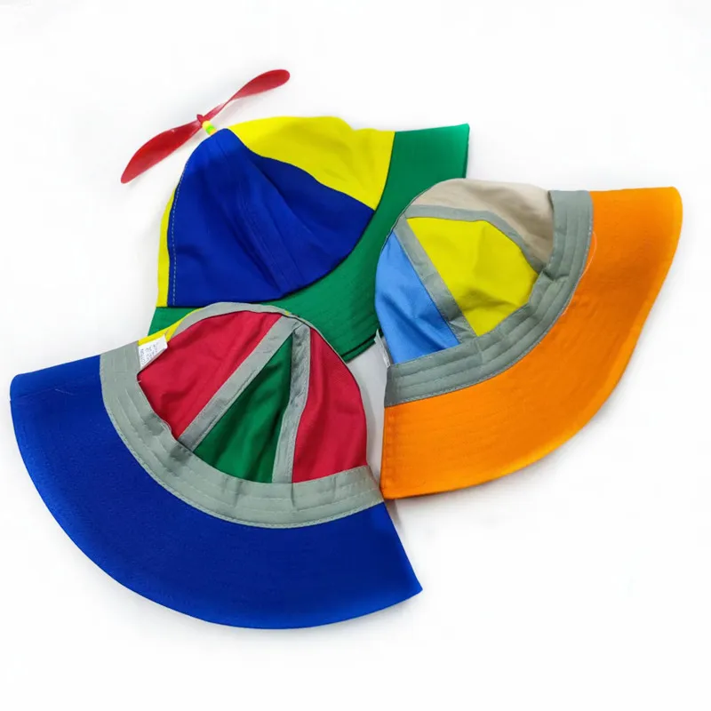 Outdoors Rainbow Detachable Propeller Bamboo Dragonfly Breathable Sunscreen Bucket Hats Parent-Child Printed Fisherman Hat