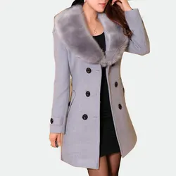 Женское шерстяное пальто с большим меховым воротником, двубортное Женское пальто, длинное пальто, зима 2019