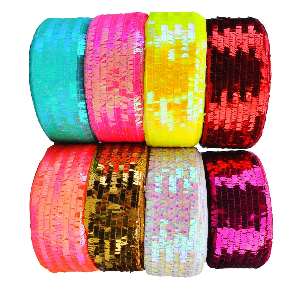 BOCA Ribbon Embroidered Sequin Fabric 75mm Scatter Sequin Ribbon For Hair Accessories DIY Crafts