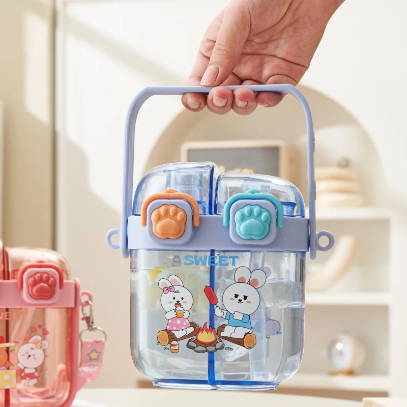 New Double Warehouse 500 ml Cute Kids Plastic Double Drink Water Bottle with Double Compartment