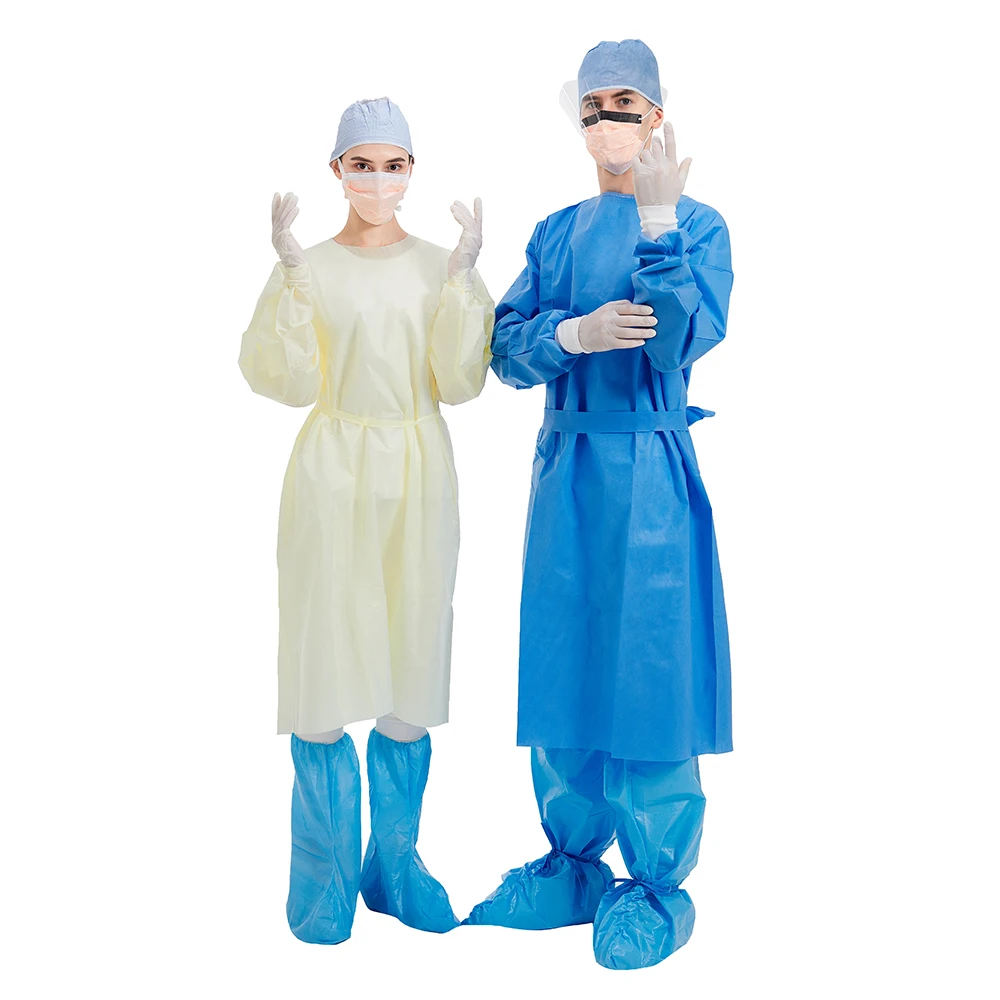 Manufacturer Supply CE Disposable Hospital Clothes Isolation gown Wholesale SMS Non-woven Fabric Blue Medical Surgical Gown