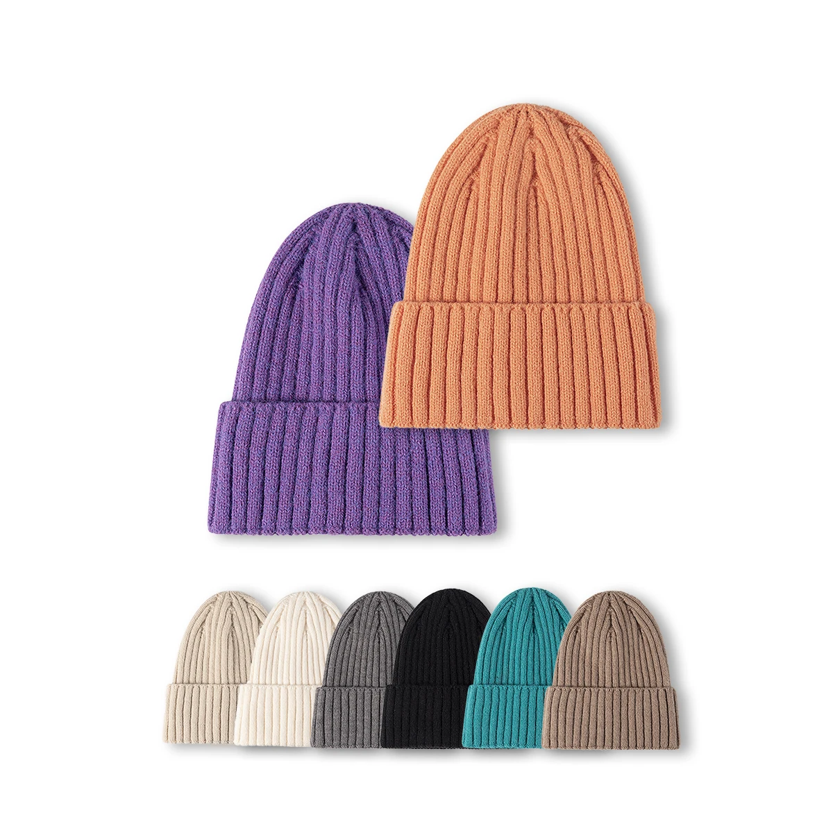Wholesale Customization Warm Winter Gorras Hats Blank Solid Color Knitted Cuffed Beanie