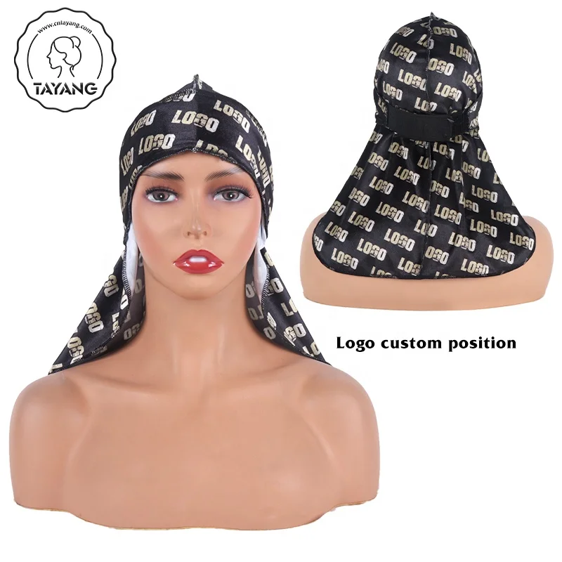 Luxury Designs Graphic With Clouds Printed Velvet Custom Logo Short Tail Durag Hat Durags For Men