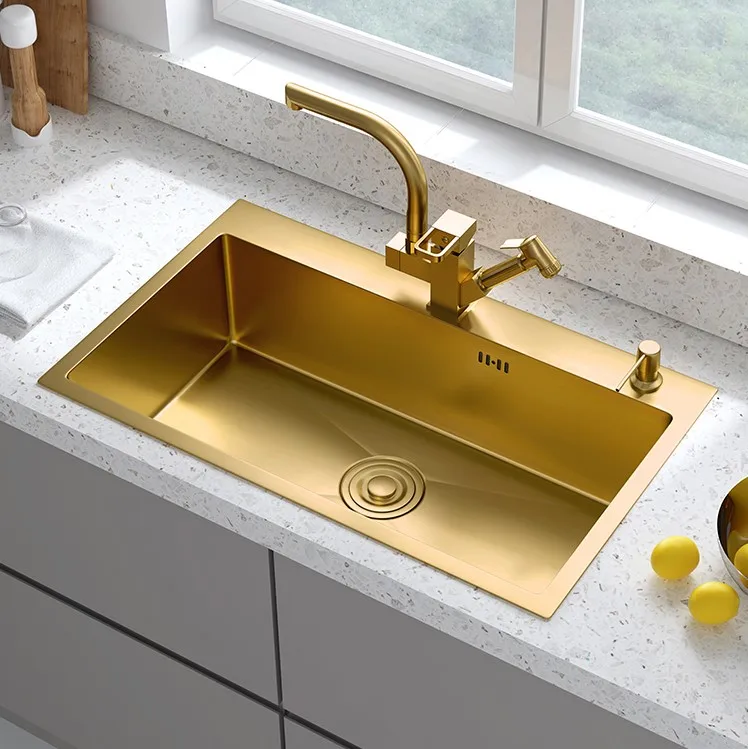 2022 Modern Simple Factory suppliers Wholesale Gold undermount 304 Stainless Steel Nano Kitchen Sink