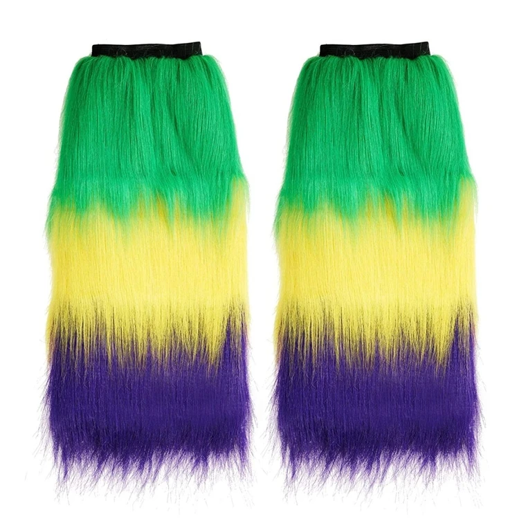 Haiwin Party Small MOQ Mardi Gras Gold Purple Green Fleur de Lis Furry Fur Leg Warmers Women