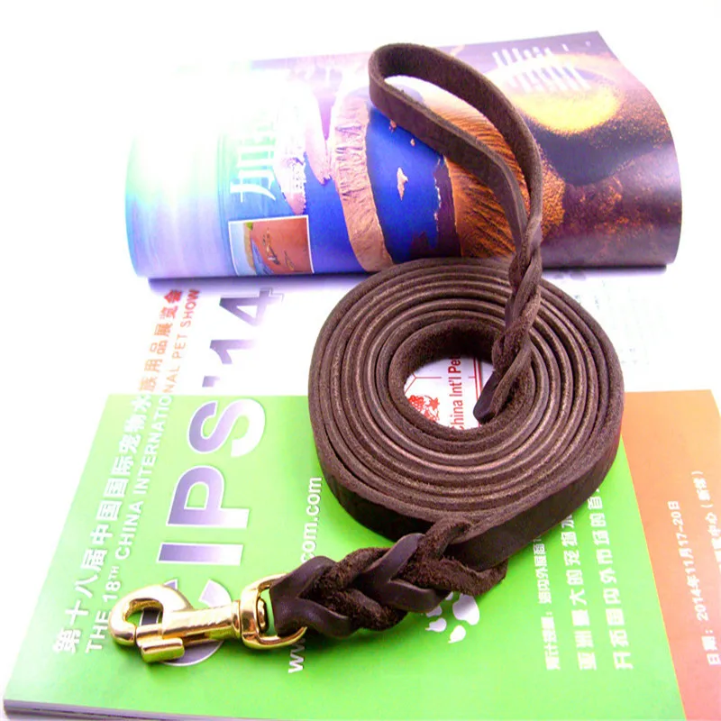 Walking Training Leads for German Shepherd 1.6cm width Braided Real Leather Dog Leash