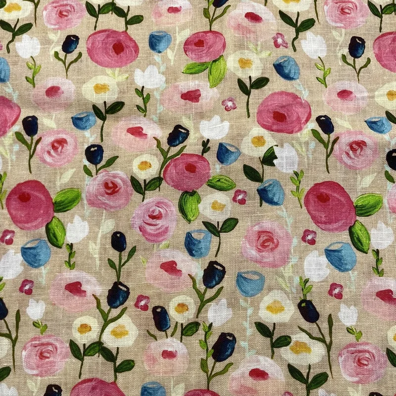 Wholesale 100% linen floral design spring flower print fabric for woman apparel