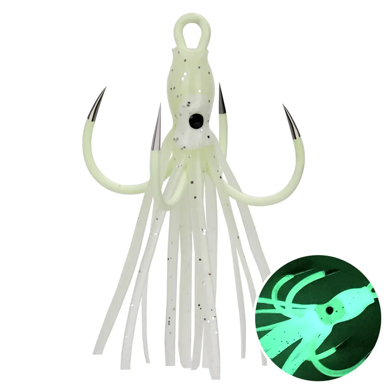 Luminous Squid Hook Fishing Soft Plastic Lures Saltwater Jigs Fishing Lure Gaff Hook Glow in the Dark Bait for Fishing Head Hook