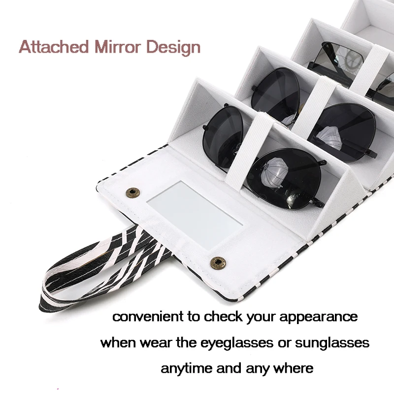 zebra-stripe Multiple 5-Slots Case Fashion PU Multi Layer Triangle Folding Sunglasses Storage Boxs bag pouch with hanger