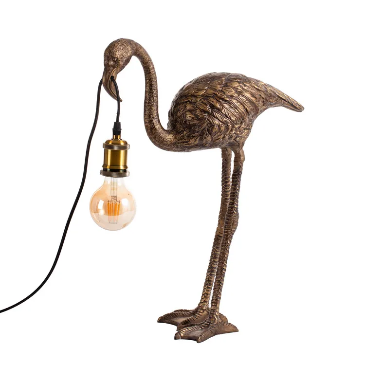 Modern Art Abstract Decor Animal Sculpture Floor Standing Lamp Gold Resin Flamingo Luxury Floor Lamp For Interior