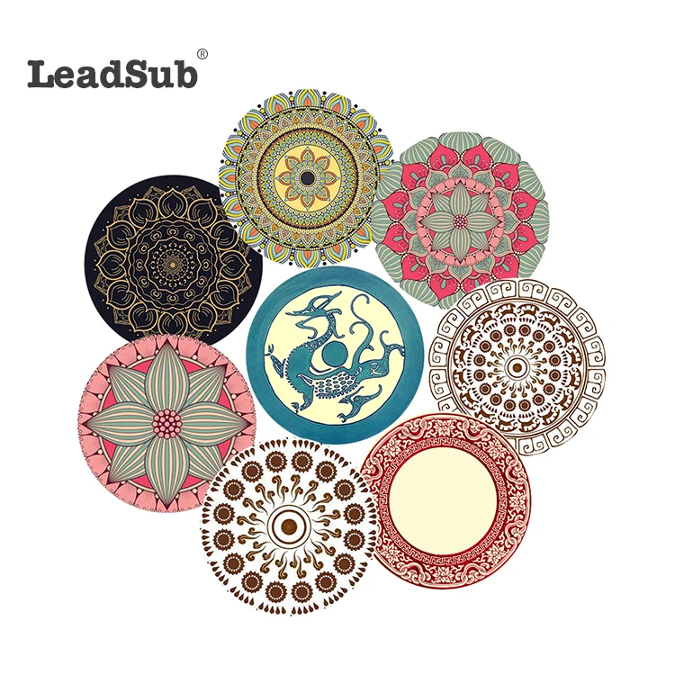 China supplier Leadsub 2022 Amazon hot-sale sublimation mandala design round ceramic coaster with cork back