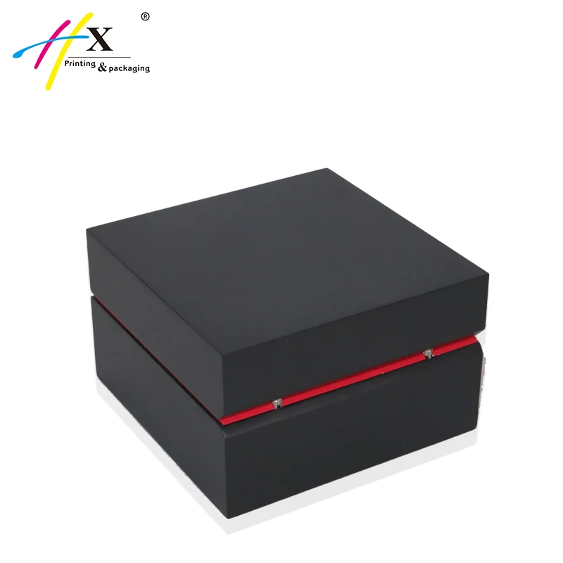 
Matte black PU leather interior wood watch case & box 