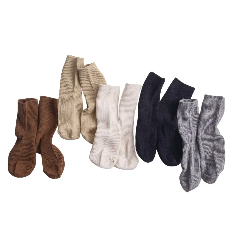 Детские носки корейские весенне-осенние однотонные носки средней длины с двумя иглами, Детские хлопковые носки в рубчик