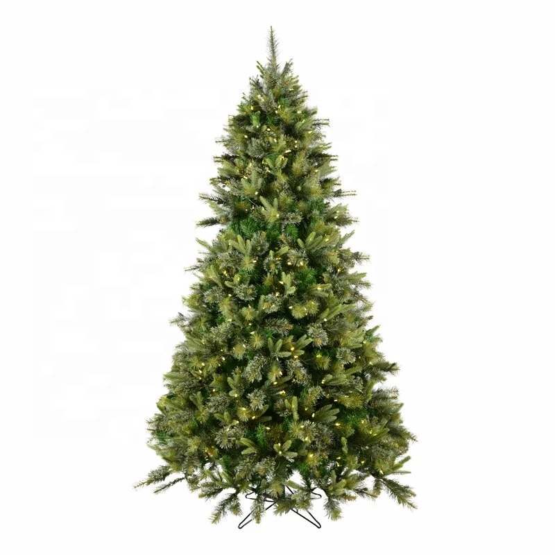 Artificial Christmas Tree With Pre-Lit Led Hinged Pvc Led Trees Light Full Flocked Metal Stand Pine Needle Powder Mixed Snowy