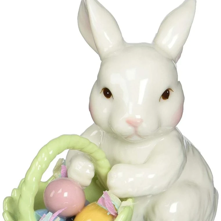 Porcelain Bunny with Easter Basket Figurine hot sale white pottery lovely rabbit for home decor