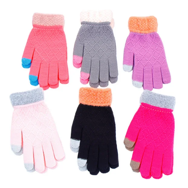 Custom Touch screen acrylic knitted doubld cartoon fashion winter hands magic gloves