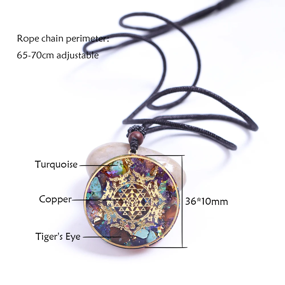 Turquoise And Tiger Eye Crystals Necklace Orgone Pendant Protection - Healing Orgone Energy Generator Orgonite Pendant