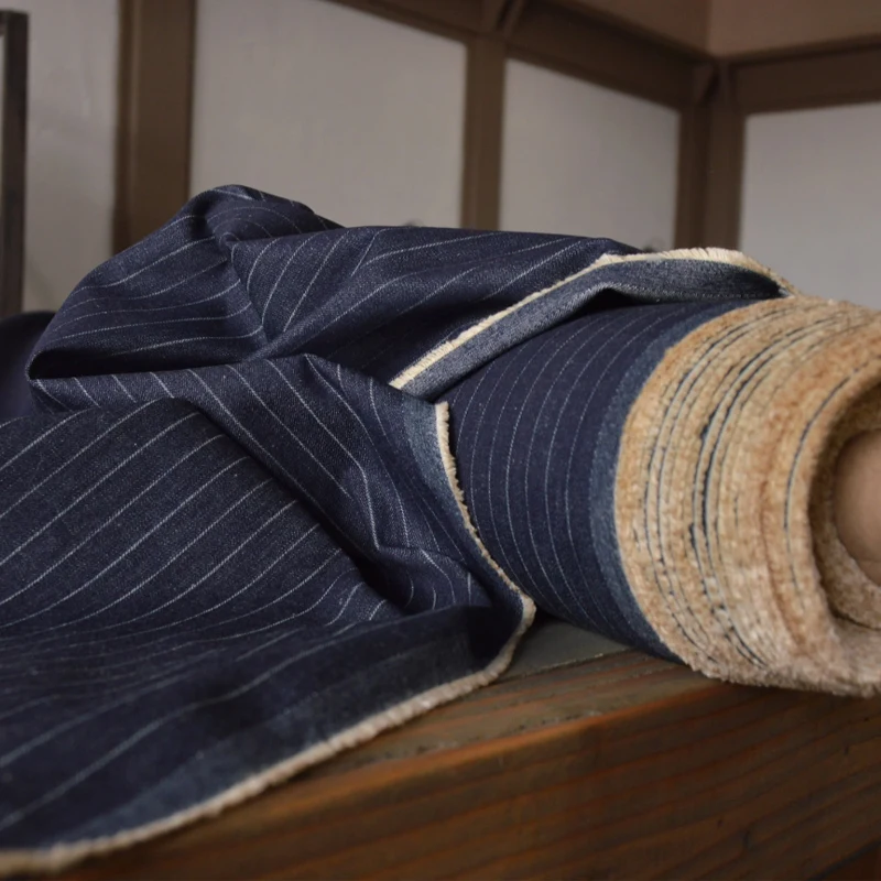 High quality lightweight thicken jacquard denim jeans material stretch stripped design blue selvedge denim fabric for sale