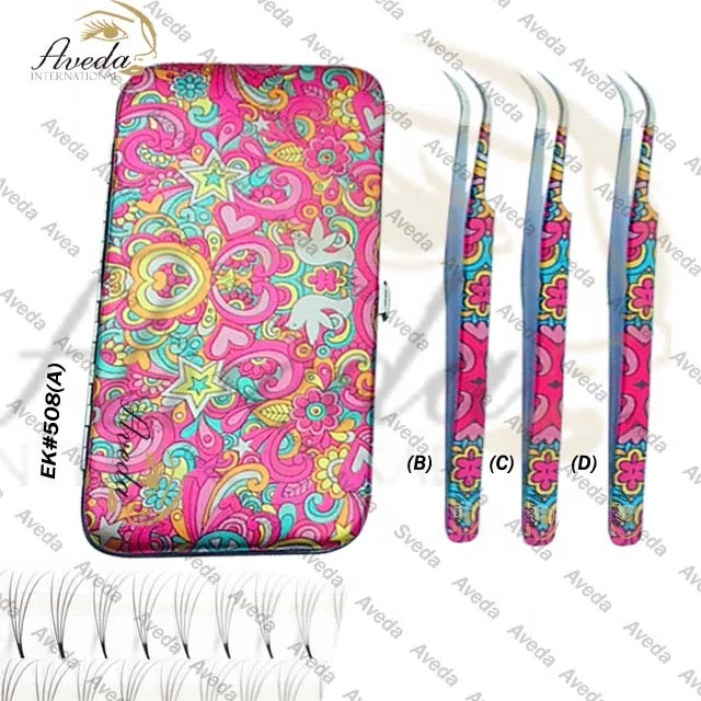 
Flower Design Slim Tweezers Kit / 3 Piece Kit Magnetic Eyelash Tweezers With Narrow Fine Tips with Customized Logo NQLASH 